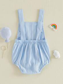 Baby Girls Boys First Birthday Romper Sleeveless Number Embroidery Overalls Playsuit - Blue - View 6