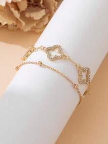 1 chiếc vòng chân nhiều lớp thời trang hè sang trọng, thanh lịch, cổ điển, tinh tế, đa năng, phong cách nghỉ mát, mặt dây chuyền hình cỏ bốn lá rỗng màu vàng lấp lánh dành cho bé gái - Vàng - Xem 6