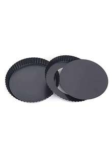 2pcs/Set Round Non-Stick Baking Pan With Removable Bottom, Suitable For Fruit Pizza, Pie, Cake And Bread - Black, One Size Fits All - View 1