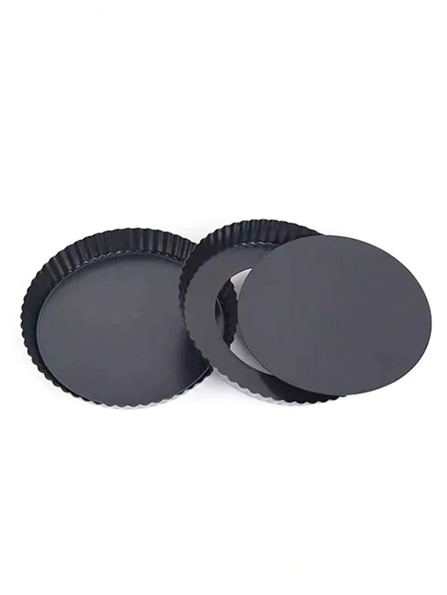 2pcs/Set Round Non-Stick Baking Pan With Removable Bottom, Suitable For Fruit Pizza, Pie, Cake And Bread - Black, One Size Fits All - View 1