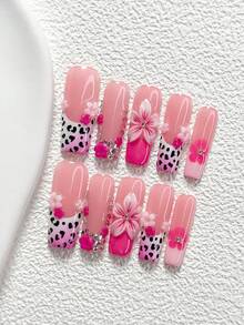 10Pcs Sweet Edgy Leopard Print Style Handmade Nail Art Set,Unghie Press On,Small Pink And Purple Flowers Nail Art Accessories,Hand Pinched Five Petal Flower Nail Art Decorations,Pink, Purple And White Nail Polish,3D Floral Cluster Style,Comes With Nail Tools(1 Sheets Jelly Stickers+1PC Nail File)3 Sizes Available,Almond Nails, Duck Nails,Coffin Nails,Suitable For Reunion,Daily,Party,Photograph,Play,Spring Summer,Commute Supplies Nails - 彩色 - 查看 15