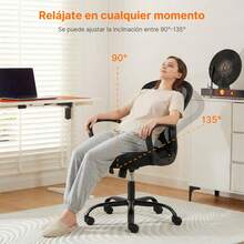 Silla de Oficina, Silla Ergonómica de Oficina con Brazos y Ruedas, Altura Ajustable (95-105cm), Respaldo Reclinable de Malla, para Hogar y Escritorio - B - Ver 5