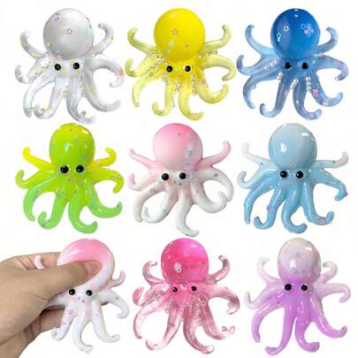 Juguete antiestrés de pulpo con brillo: Juguete suave y transparente para apretar con los dedos, con un adorable pulpo con brillo estrellado, juguete sensorial para aliviar la ansiedad, regalo perfecto para el Día de la Madre para coleccionistas de juguetes antiestrés y adultos.