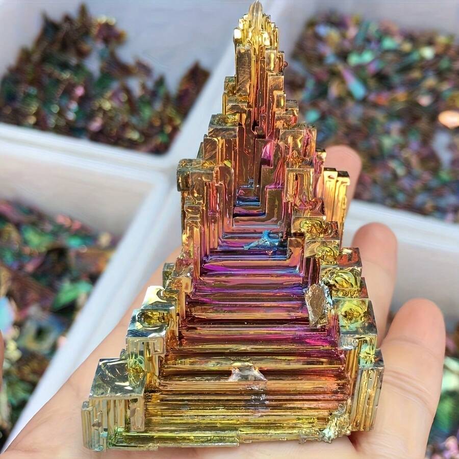 1个不对称铋水晶金字塔,彩虹色,稀有人造水晶工艺品,室内/室外装饰,雕像,冥想,DIY珠宝吊坠,串珠和珠宝制作材料,圣诞节、万圣节、独立日的绝佳礼物 - 不規則鉍礦七脈輪金字塔水晶原石 - 查看 1