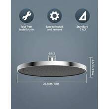 Self - Cleaning Rainfall Shower Heads, Fixed Rainfall Shower 10 Inch, Round Powerful High Pressure Overhead Shower With Self - Cleaning Mechanism, - /Black - 10 Round - View 8