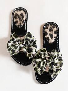 Women's Fashion Slide Sandals, Elegant Leopard Print Oversized Bow Flat Slippers, High-End Comfortable, Suitable For Home, Outdoor, Vacation, Beach And Various Occasions - Beige - View 6