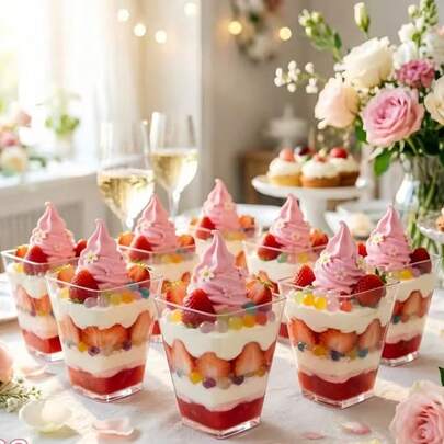 100/50/40/30/20/10pcs 5oz Square Dessert Cups, Reusable Transparent Party Cups For Pudding, Fruit, Yogurt, Jello And Ice Cream, Suitable For Family Gatherings, Weddings, Birthdays, Christmas, Eid Celebrations (Stackable) Holiday Party Supplies.