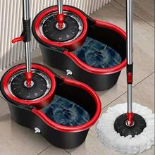 360° Rotating Spin Mop And Bucket Set With Self Wringer, Extendable Long Handle Floor Mop With 3 Microfiber Replacement Pads, Efficient Cleaning Tool For Home Kitchen Office Dorm Use - Black and Red - View 4