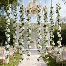 4/2pcs White Rose Eucalyptus Artificial Hanging Garland, With Roses And Leaves - Plastic Fake Flower Wreath, Suitable For Wedding, Mother's Day, Spring Indoor/Outdoor Decor, DIY Wedding Arch Decoration - Multicolor - View 2