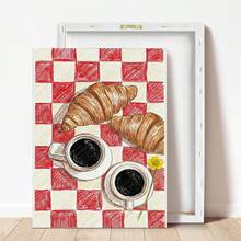 Tranh treo tường bằng vải canvas có khung, tranh áp phích, tranh nghệ thuật, họa tiết cà phê và bánh sừng bò kẻ ô, tranh áp phích về thực phẩm và đồ uống, họa tiết bánh sừng bò và cà phê, tranh treo tường hình tách cà phê, họa tiết nhà bếp cổ điển, quà tặng sinh nhật tốt nghiệp, trang trí nhà hàng, trang trí nhà cửa. - Nhiều màu - Xem 4