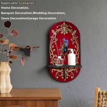2D Flat Multi-Functional Wall Candle Holder, Printed With Luxurious Golden Floral 2D Pattern, Suitable As Crystal Stone Display Rack, Wall-Mounted Wooden Rack, Candle Holder, Key Hanger, Essential For Holiday Decor, Combining Small Art Wall Rack And Storage Rack - A - View 6