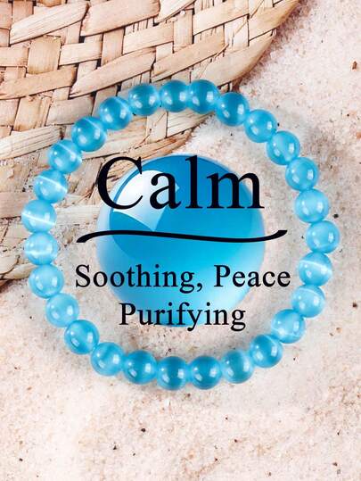 Vòng tay hạt đá mắt mèo xanh - Hạt đá Selenite, trang sức thiền định phong cách Bohemian thanh lịch, hoàn hảo cho Ngày Valentine, Ngày của Mẹ hoặc đeo hàng ngày, phụ kiện lễ hội - mang lại cảm giác bình yên, thư thái và thanh lọc.