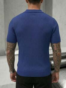 GRDR Men's Summer Knit Polo Shirt, Solid Color Short Sleeve Knitted Collar, Suitable For Summer Outings, Essential For Fashionable Outfit - Navy Blue - View 3