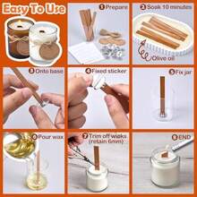 200pcs Thickened Wooden Candle Wicks Kit For Candle Making – Natural Smokeless Crackling Include 100pcs Wood Wicks With 100pcs Metal Bases, DIY Soy Wax Supplies - 50pcs - 查看 4