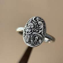 Anillo plateado de plata | Anillo de oruga tallado vintage | Joyería apilable exagerada - Plateado - Ver 5