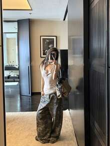 女士纯色纽扣吊带修身背心，简约优雅夏季服饰 - 卡其色 - 查看 3