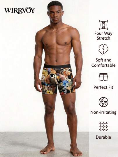2pcs Cute Animal & Colorful Parrot Print Boxer Briefs, Comfortable Casual Underwear, Suitable As Anniversary, Valentine's Day, Birthday, Wedding Gift For Friends, Boyfriend, Husband