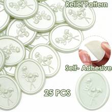 3D 花卉蠟封貼紙 25入 優雅淺綠色自黏封印貼，適用於婚禮邀請函、信封、禮品包裝、聖誕卡片與手工藝品 - 青藍色 - 查看 3