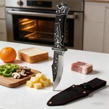 Cuchillo de chef de cocina de alta calidad tallado a mano (con funda protectora), cuchillo de cocina de acero inoxidable preciso, adecuado para cortar carne y verduras, mango ergonómico, ideal para preparar comidas en cocina doméstica y cortar pan. - Negro - Ver 5