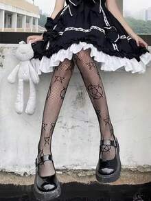 1 đôi tất lưới họa tiết chữ thập cá nhân hóa dành cho nữ, tất jacquard gợi cảm, tất ôm dáng tạo cảm giác ngọt ngào và mát mẻ, phù hợp để mặc hàng ngày. - màu đen - Xem 4