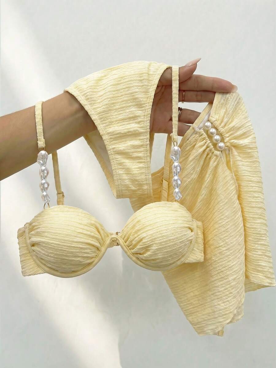 Bikinx Bộ bikini 3 món mùa hè 2026 dành cho nữ, chất liệu có họa tiết, kèm dây đeo và áo khoác ngoài đi biển, thích hợp cho kỳ nghỉ.