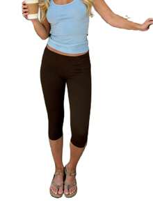 Women's Side Slit Fold Over Capri Leggings Y2K Low Rise Flared Pants Stretch Lounge Yoga Athletic Cropped Pants Bell Bottoms - 棕色 - 查看 6