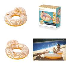 Bestway - Anillo de natación de Terciopelo Flotador Inflable para Piscina de 46 Pulgadas con reposacabezas y Soporte para Tazas Comodidad de Lujo - Naranja - Ver 1