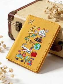1PC Cute Cartoon Pattern PU Passport Cover, Travel Wallet With Card Slots - Suitable For Men, Women, Global Travel Passport Holder, Business Travel People Unique Gift, White, Black, Yellow, Pink, Blue, Red, 6 Color Options, Travel Essential, Passport Holder - Multicolor - View 4
