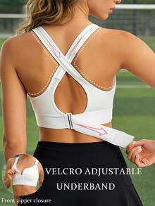 Women Sports Bra Crop Top Yoga Vest Front Zipper Adjustable Strap Shockproof Fitness Athletic Bralette Women Push Up Lingerie Workout Tops Underwear - White - View 4