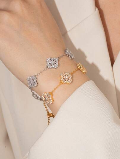 1 pièce Bracelet floral vintage étincelant en zirconium cubique, cadeau de luxe pour la petite amie, la mère, bijou pour la fête