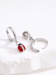 1 Pair Fashionable & Quality Cute Red Ladybug 925 Sterling Silver Cubic Zirconia Pendant Earrings For Women, Party & Banquet - Silver - View 4