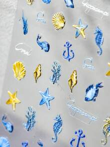 5D Embossed Relief Nail Art Stickers Underwater World Back Adhesive Cute Nail Stickers, Japanese-Style Nail 3D Decorations Stickers Manicure Decals DIY - Multicolor - View 2