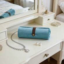 Portable Jewelry Roll Organizer Travel Foldable Pouch Compact Jewelry Wrap For Necklaces, Earrings, Rings - Blue - View 3
