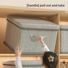 1pc Fabric Storage Box With Lid, Foldable Clothes Storage Box, Multifunctional Wardrobe Organizing Storage Box, Wardrobe Organizing Storage Box, Home Organizing Storage Box, Sturdy , Equipped With Handles On Both Sides, Simple Style Non-Woven Fabric Storage Box, Can Store Clothes - Grey - View 5