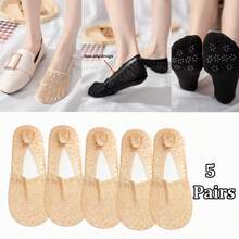 1/3/5 đôi tất ren kiểu thuyền dành cho nữ, thích hợp cho mùa xuân và mùa hè, tất chống trơn trượt, không lộ viền, lý tưởng để mang cùng giày da và giày thường ngày. - Nhiều màu - Xem 23