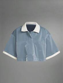 Adidas 女式休闲宽松短袖翻领 Polo 衫，舒适运动装，夏季 - 淡灰 - 查看 1