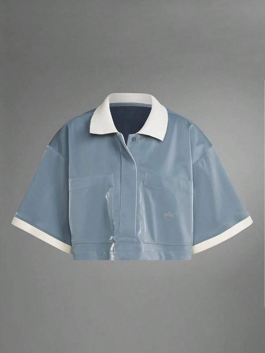 Adidas 女式休闲宽松短袖翻领 Polo 衫，舒适运动装，夏季 - 淡灰 - 查看 1