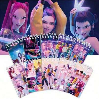 Bộ 10 cuốn sổ tay hoạt hình mới, sổ tay lò xo cầm tay họa tiết anime K-Pop dễ thương, 24 trang, quà tặng lễ hội cho trẻ em.