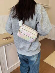 1个女童珠光胸包，拉链多口袋时尚腰包，菱形单肩包，休闲百搭手机包，清新甜美女孩专属单肩包，舒适肩带休闲旅行伴侣包 - 1 - 查看 11