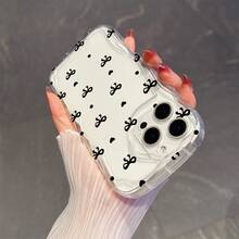 1个极简主义TPU材质黑色蝴蝶结波点图案透明奶油质感防震保护手机壳，兼容、荣耀等手机。 - 無色 - 查看 6