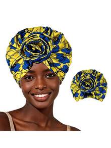 1 pezzo Foulard da donna con stampa africana e fodera in raso, con motivo floreale, adatto per uso quotidiano, estate, spiaggia, cappello - multicolore - Visualizzare 10