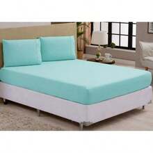 Fitted Sheet Set With Elastic + Pillowcase, 400 Thread Count Percale Flex Luxury, Peach Touch, Single, Full, Queen, King - Turquoise - View 3