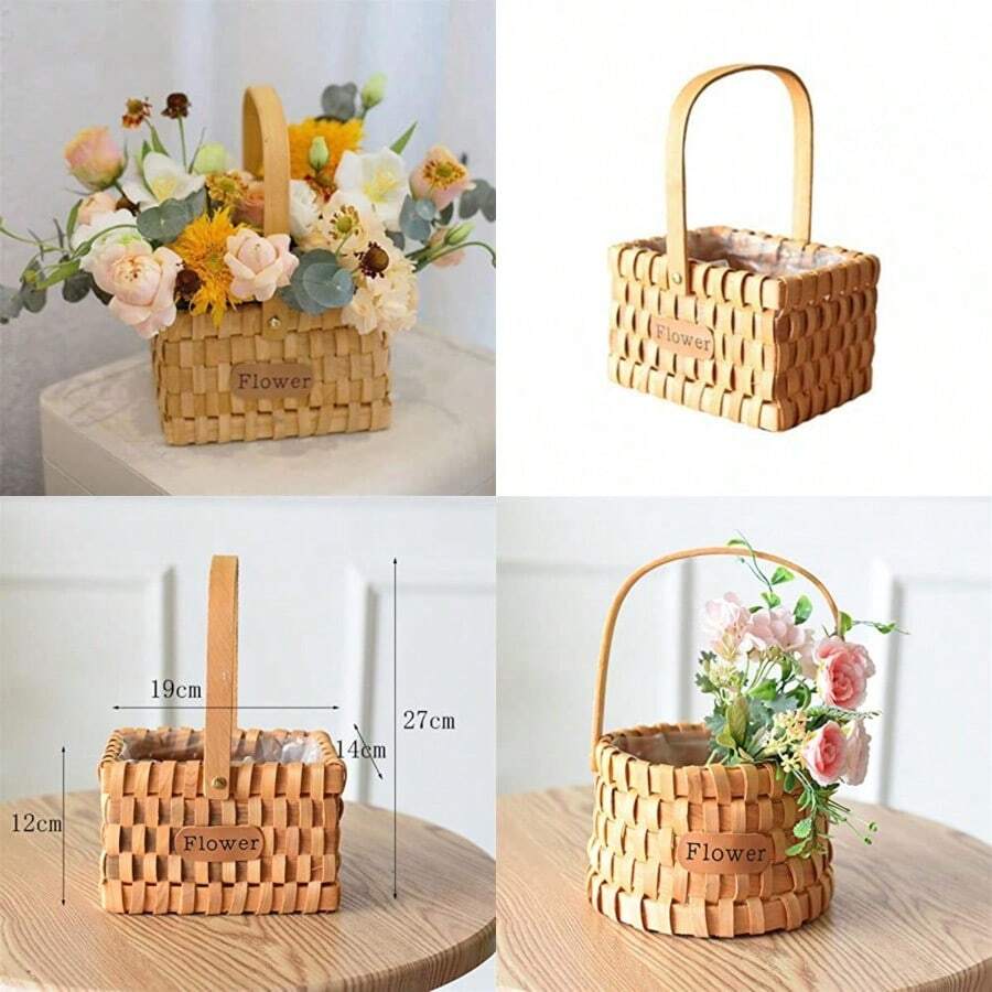 Small Picnic Basket Handmade Woven Flower Baskets Portable Rattan Flower Container Holder Decorative Camping Picnic Storage Basket Home Organizer Color : 01 (3) - 3 - Ver 1