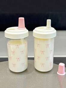 1个粉色蝴蝶结装饰水瓶 500ml-700ml，仿珍珠奶茶风格夏季水杯，便携大容量加粗吸管塑料杯，适合女性和学生，旅行、办公、日常使用、户外露营、购物、家居装饰、家庭必备、女性礼物、母亲节礼物 - 彩色 - 查看 4