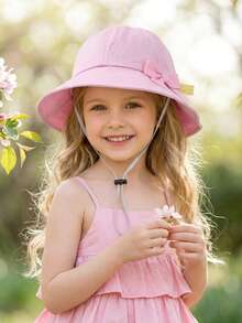 1 chiếc mũ tai bèo màu hồng thắt nơ mới cho bé gái, mũ chống nắng mùa xuân/hè cho trẻ em, mũ tai bèo thoáng khí có thể điều chỉnh cho bé. - 1PC - Xem 9
