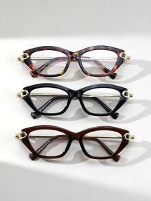 1 Pair Women's Cat Eye Metal Frame Vintage Versatile Street Style Fashion Non-Prescription Glasses - Clear - View 4