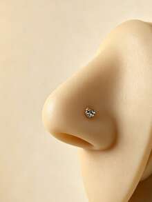 1颗锆石精致简约心形、蝴蝶和花朵设计鼻钉 - 銀色 - 查看 10