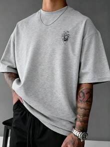 Camvyn Men's Casual Fashionable Minimalist Commuting Printed Dropped Shoulder Loose Breathable Short Sleeve T-Shirt, Summer - Grey - View 2