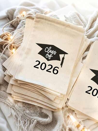 10pcs "Class Of 2026" Drawstring Gift Bags, Suitable For Graduation Season Parties; Decorative Gift Bags For 2026 Graduation Season; Drawstring Bags - Ideal For Parties, Graduation Celebrations And Thank You Gifts; Graduation Gift Bags, Drawstring Bags, Graduation Memento Bags