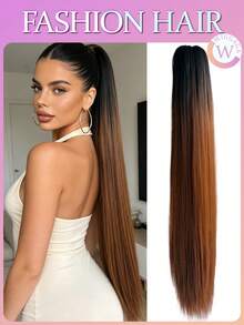 WIGGAGA 32英寸长直发耐热纤维夹式马尾辫，灵感源自夏日度假风，棕色 - 漸層棕色 - 查看 1